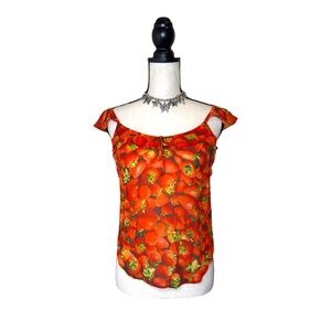 Anthropology Red Strawberry Ruffle Bow Tank Size 0